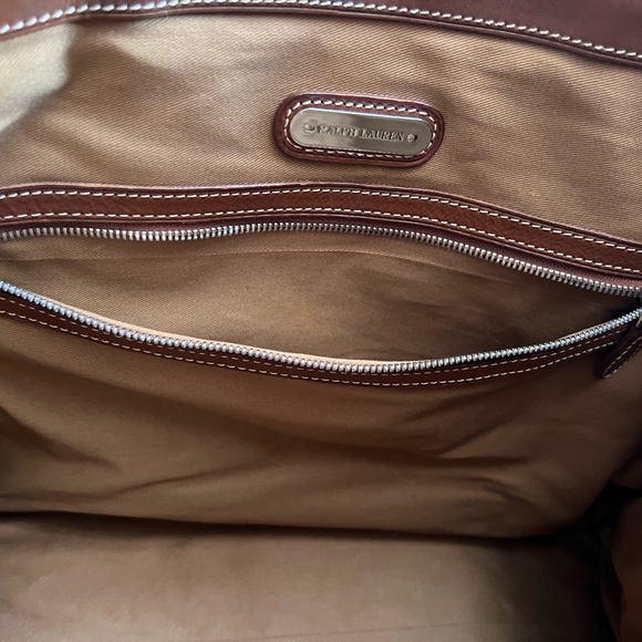 Ralph Lauren Denim-Blue Canvas Tote with Brown Leather Trim - Picture 7 of 8